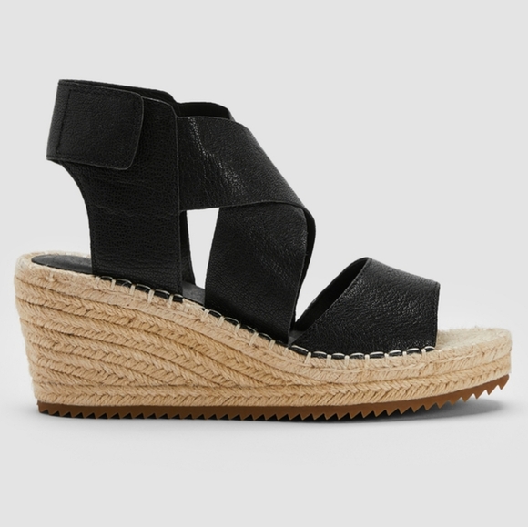 Eileen Fisher Black Willow Tumbled Leather Wedge Espadrille Womens Size 9 - Picture 1 of 8